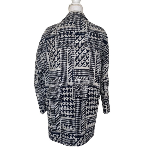 Zara Houndstooth Navy Wool Blend Coat - Picture 6 of 14
